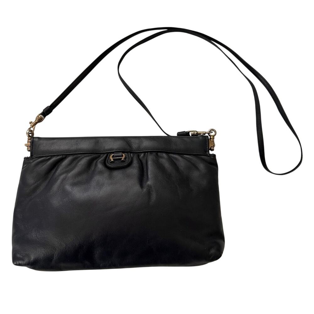 Vintage Etienne Aigner Leather Crossbody Purse Blue Flex Frame Inside Pocket